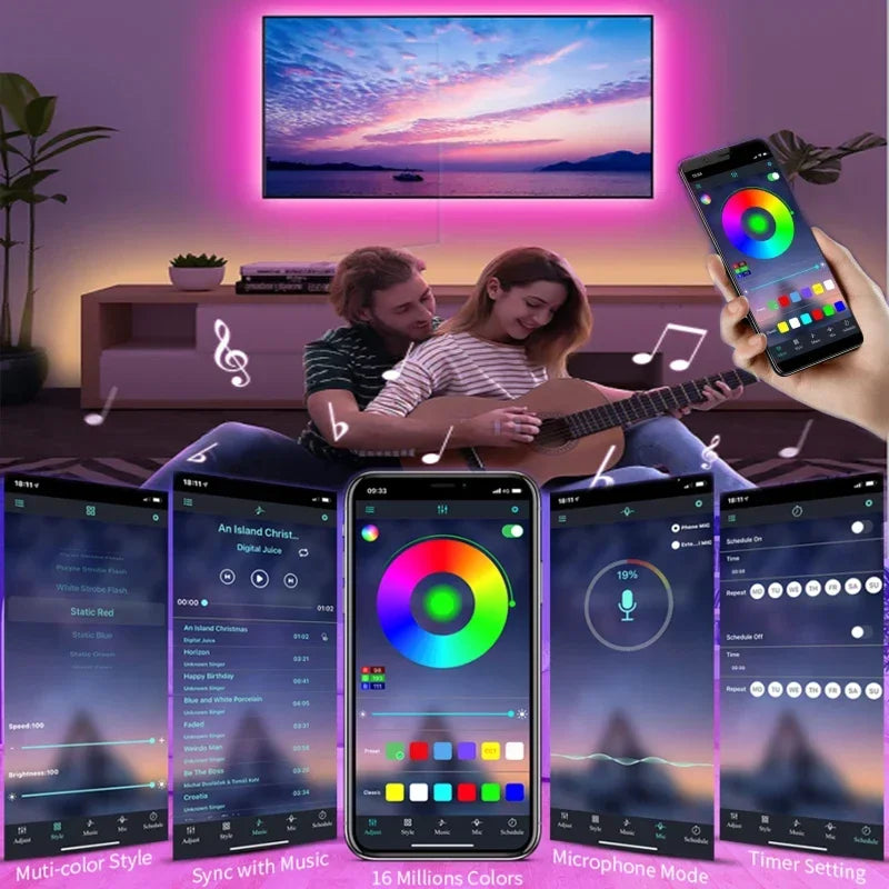 SHOP7D_USB LED Strip Lights APP Control Color Changing 5050 RGB Led Light Flexible Lamp Tape for Room Decoration TV Backlight Diode