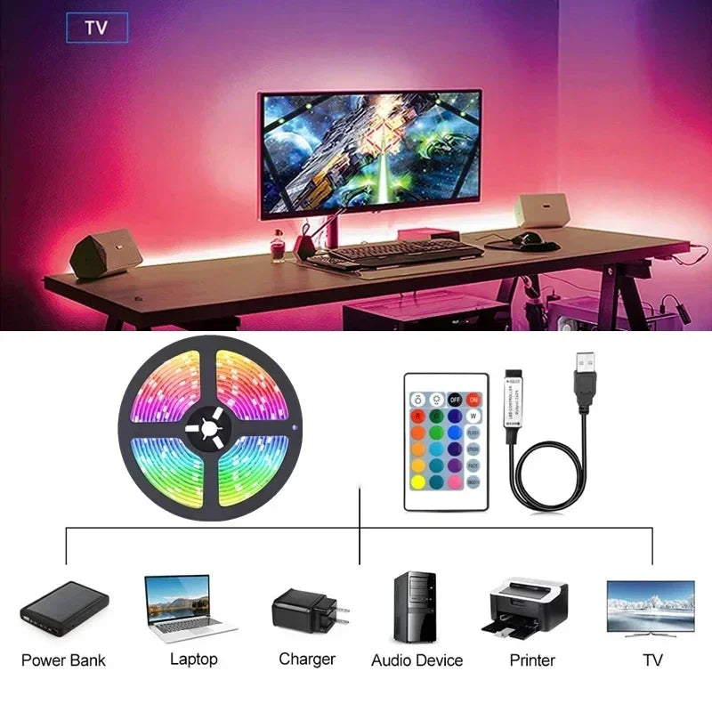 SHOP7D_USB LED Strip Lights APP Control Color Changing 5050 RGB Led Light Flexible Lamp Tape for Room Decoration TV Backlight Diode