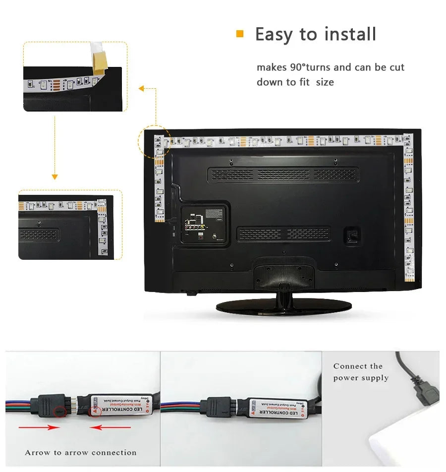 SHOP7D_USB LED Strip Lights APP Control Color Changing 5050 RGB Led Light Flexible Lamp Tape for Room Decoration TV Backlight Diode