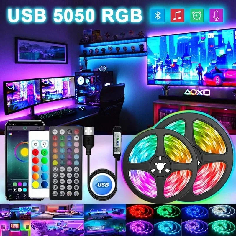 SHOP7D_USB LED Strip Lights APP Control Color Changing 5050 RGB Led Light Flexible Lamp Tape for Room Decoration TV Backlight Diode