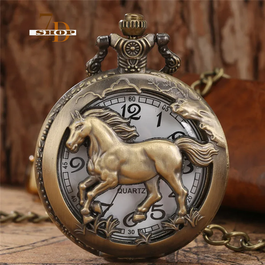 SHOP7D_Bronze Hollow Out Chinese Twelve Zodiac Design Animal Quartz Pocket Watch for Men Women with Necklace Chain Gift reloj