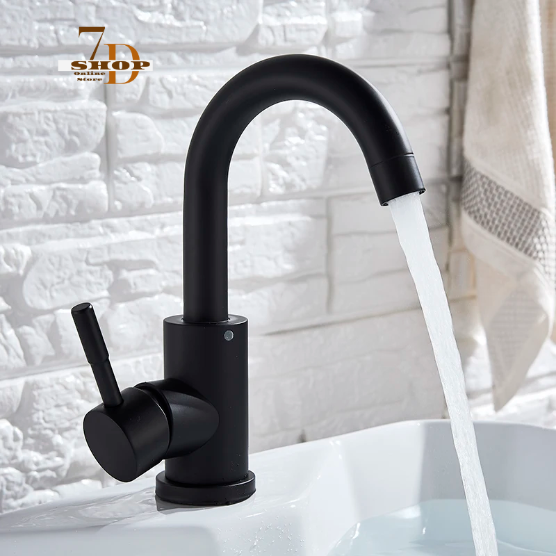 SHOP7D_Black Basin Sink Faucet Bathroom Basin Faucets Single Hole Single Handle Hot and Cold Water Mixer Tap for Basin