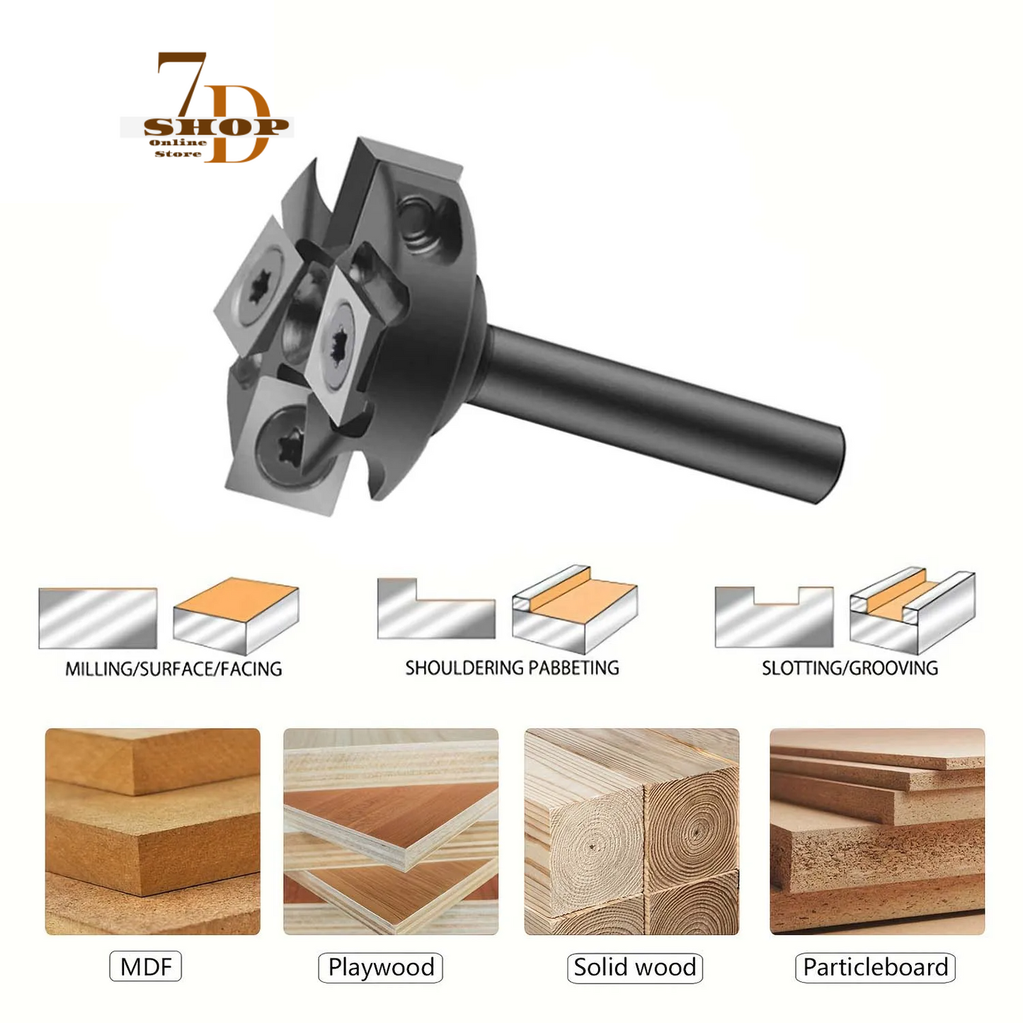 SHOP7D_2-Flute Wood Planer Bit 25.4 31.75mm Cutting Diameter 6.35mm Shank Spoilboard Surfacing Router Bit Insert Carbide Slab