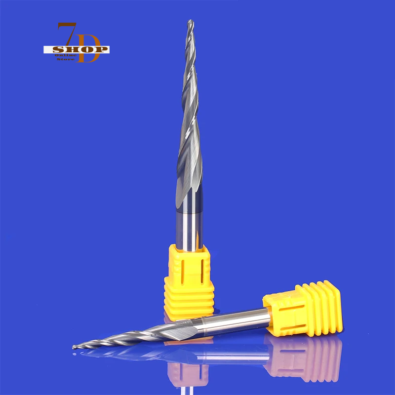 SHOP7D_10Pcs 3.175/4/5/6/8mm Coated Tapered Ball Nose CNC Milling Cutter Router Bits 2 Flute Tungsten Solid Carbide Wood Metal End Mill