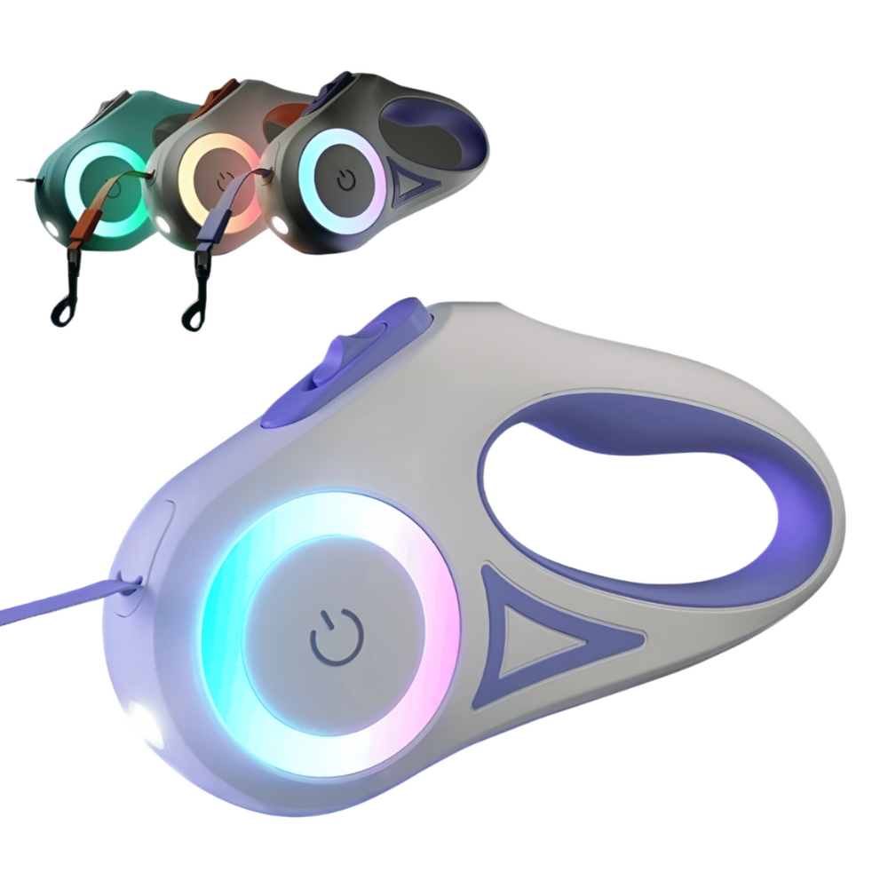 حبل مشي مضيء قابل للسحب تلقائيًا للكلاب