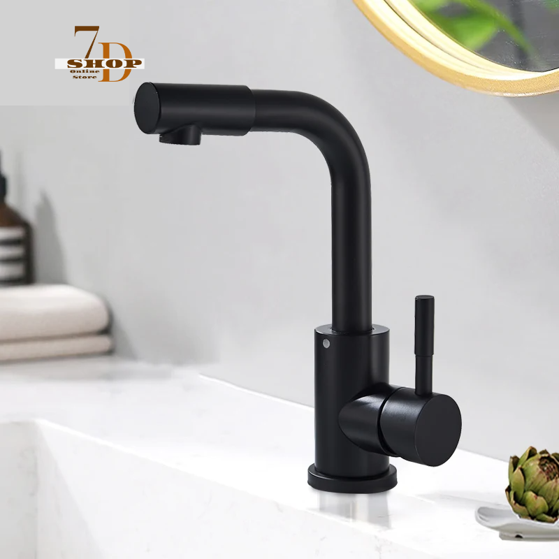 SHOP7D_Black Basin Sink Faucet Bathroom Basin Faucets Single Hole Single Handle Hot and Cold Water Mixer Tap for Basin