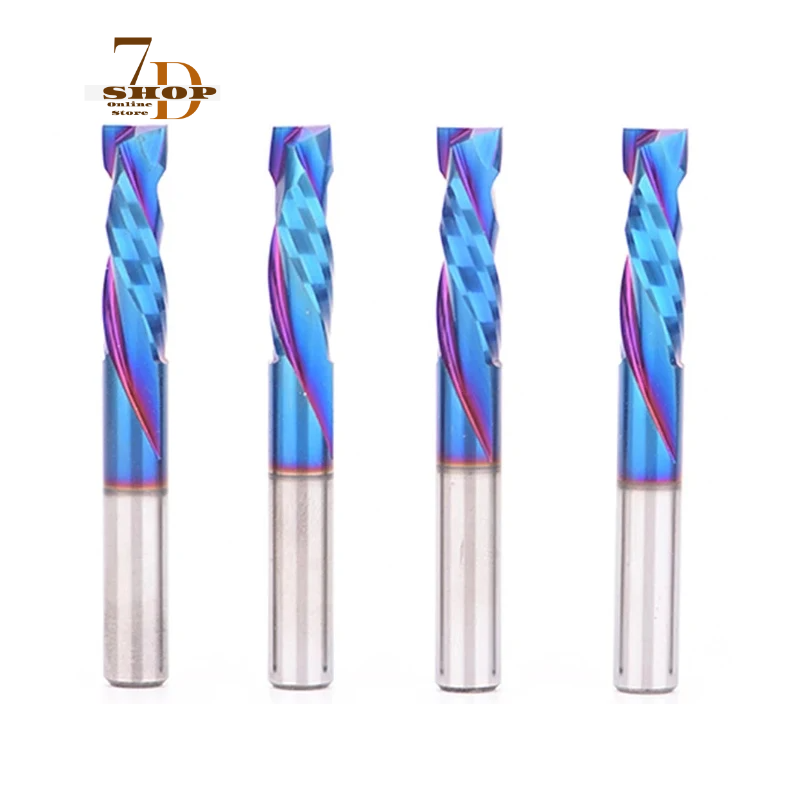 SHOP7D_20Pcs BlueNano Coat 2 Flutes UP and DOWN Cut  End Milling Spiral CarbideCutters for CNC Router Compression Woodworking End Mill