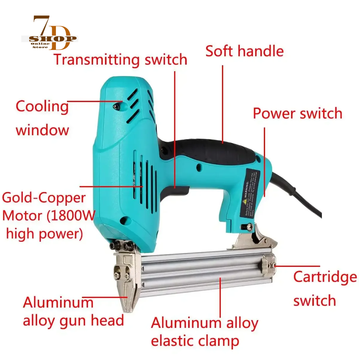 SHOP7D_220V 2000W  Electric Straight Nail Gun 10-30mm High Power Heavy-Duty Woodworking Tool Electrical Staple Nail