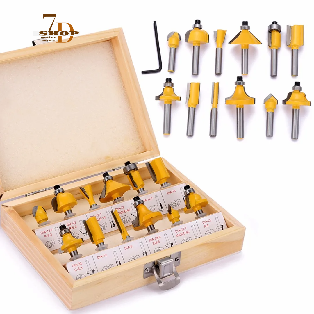 SHOP7D_12pcs Milling Cutter Set 8mm Straight Milling Cutter Sawdust Tungsten Carbide Finishing Cutting Woodworking