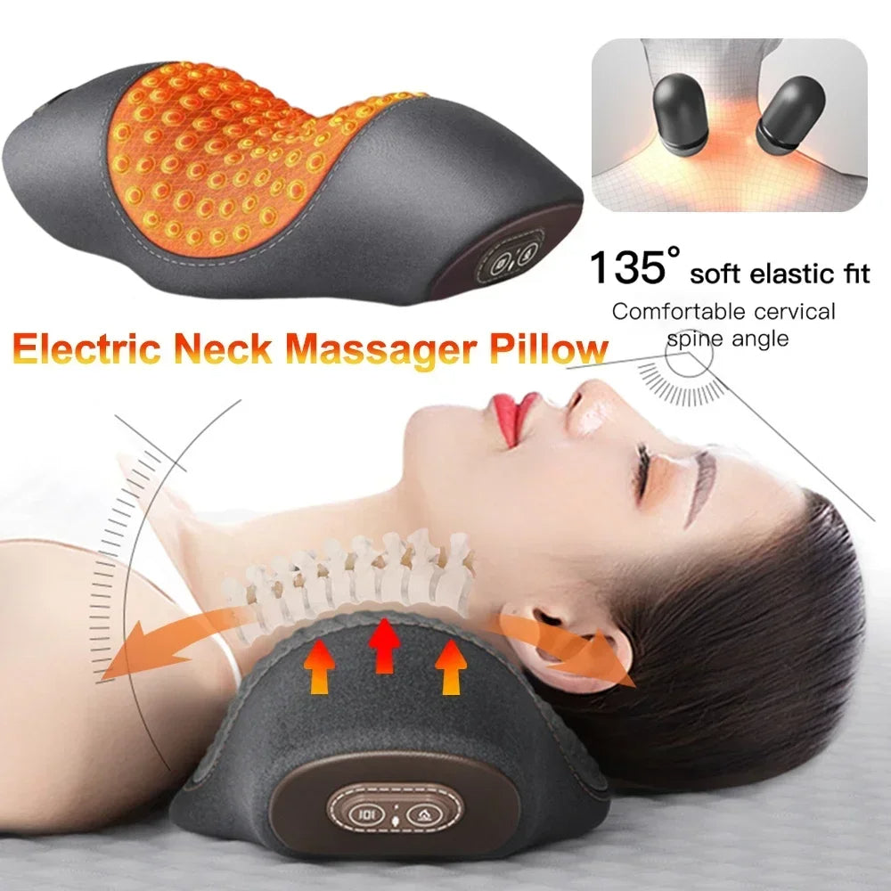 Oreiller de massage électrique pour la nuque, chauffant et vibrant.