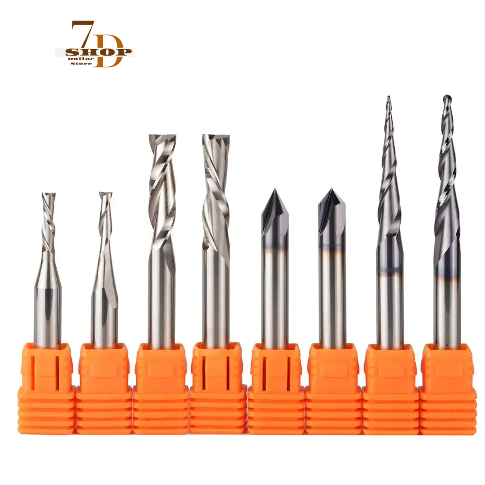 SHOP7D_CNC Solid Carbide engraving bits milling cutter woodwork set 3.175mm 6.35mm 6mm shank router bits for carving wood tools