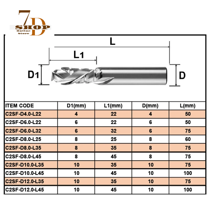 SHOP7D_Two Flutes Compression Milling Cutter  with chip breaker up&down carbide CNC Router Bit 6,8mm Wood Engraving end mill