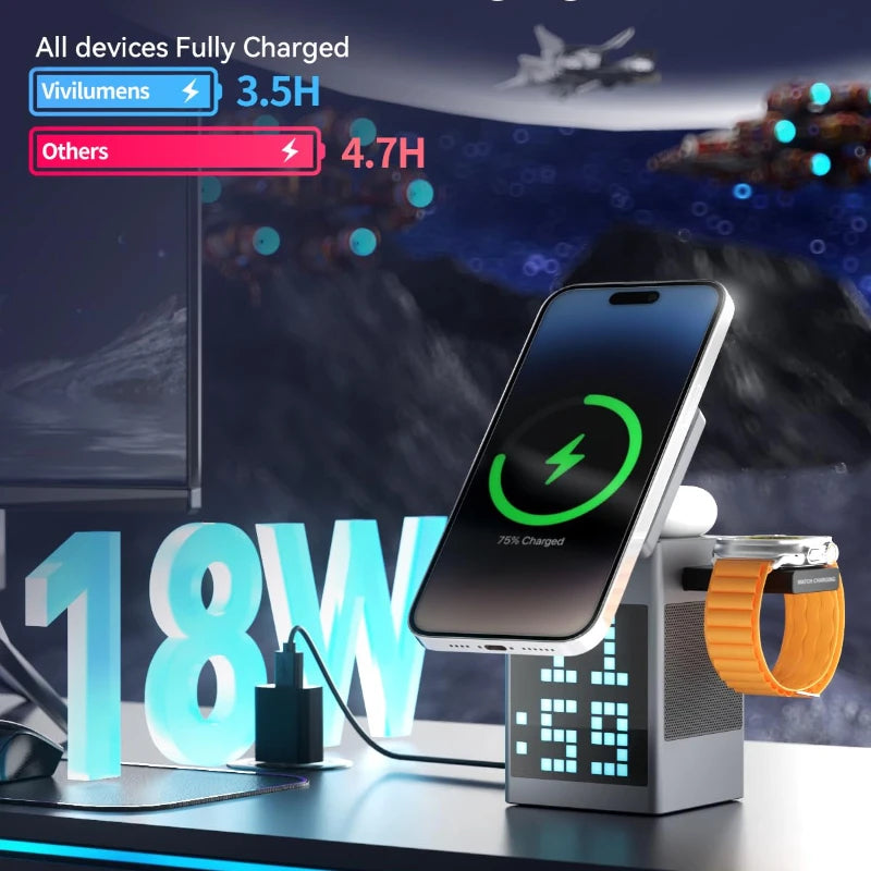 شاحن ومكبر صوت لاسلكي مغناطيسي 6 في 1