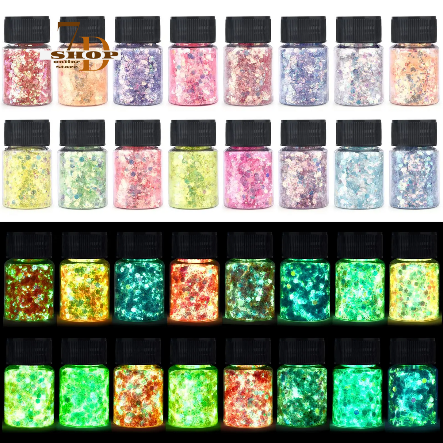 SHOP7D_Luminous Sequins Epoxy Resin Filling Pigment Glow In Dark Hexagon Shiny DIY Resin Silicone Mold Glitter Nail Art Jewelry Decor