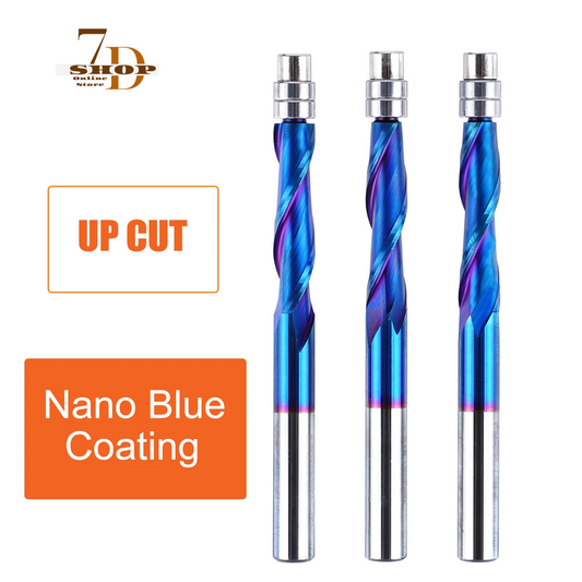 SHOP7D_1pc Solid Carbide Bearing Guided 2 Flutes Flush Trim Router Bits 1/4 Shank Nano Coated for Woodworking Up Cut End Mill