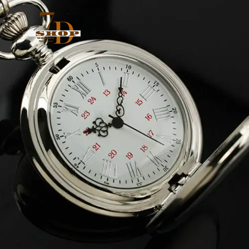 SHOP7D_Classical Smooth Case Full Hunter Quartz Pocket Watch for Men Women Roman Number Dial Timepiece with Fob Pendant Chain Clock