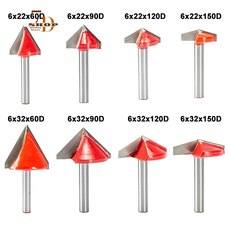 SHOP7D_SHK 6mm 8mm 12.7mm 3D V Engraving Bit CNC End Mill Router Bit For Wood Tungsten MDF Woodworking 60/90/120/150 Deg Milling Cutter