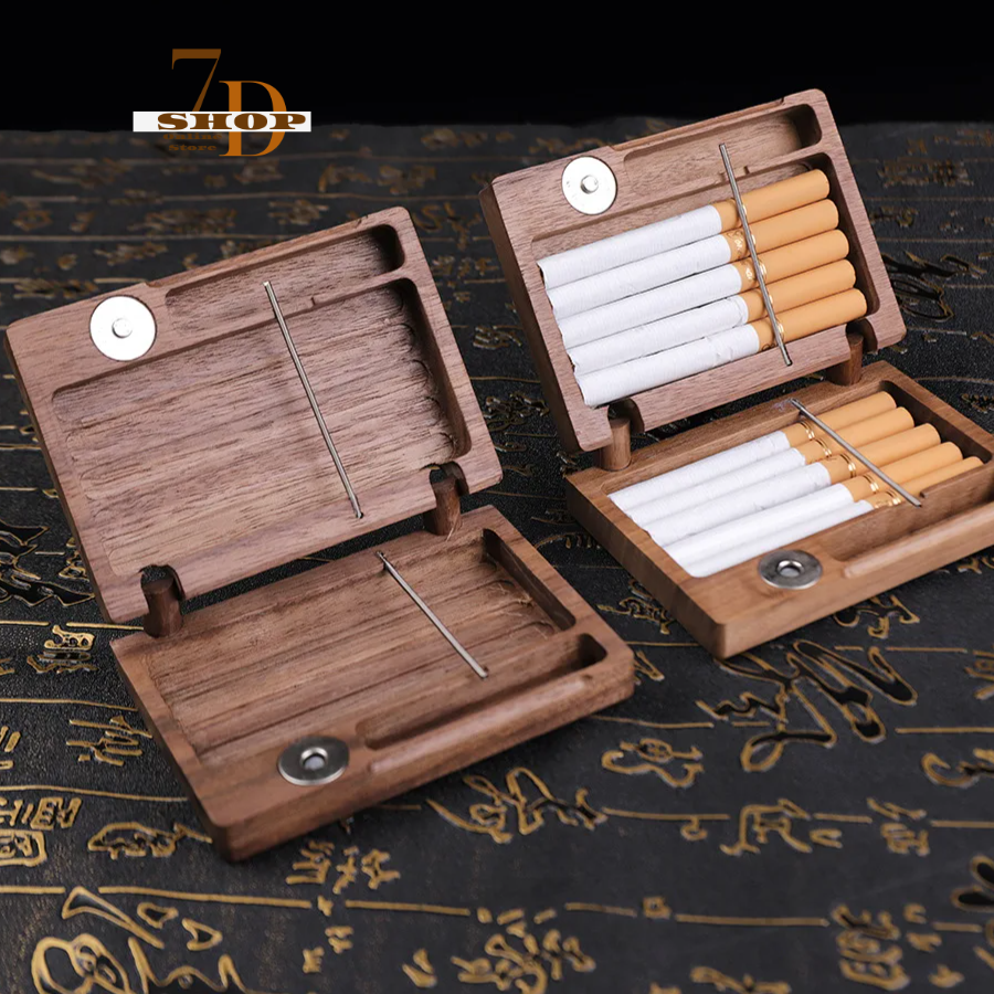 SHOP7D_Men's Creative Slip-on Cigarette Box Wooden Cigarette Box Personality Solid Wood Clamshell Cigarette Case