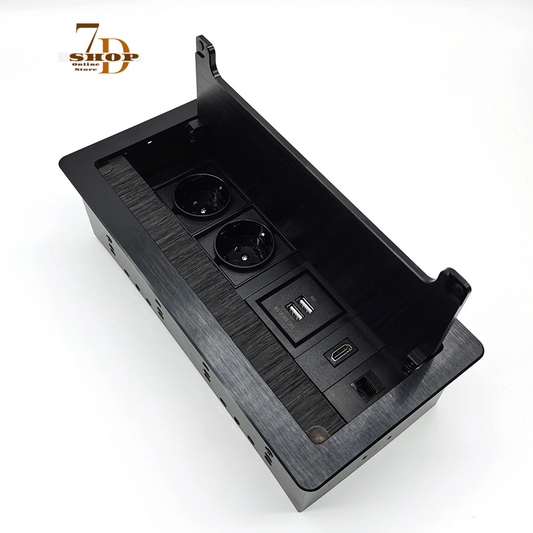 SHOP7D_Desktop socket box Aluminum alloy brushed panel Office conference multimedia classroom Threading box Furniture desk use