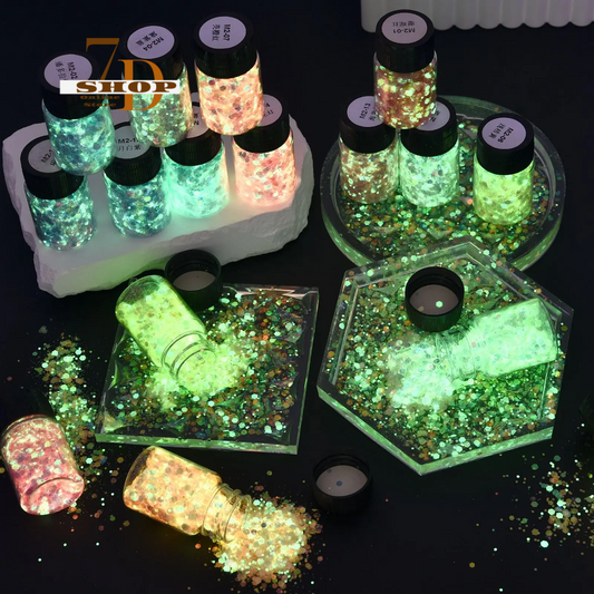 SHOP7D_Luminous Sequins Epoxy Resin Filling Pigment Glow In Dark Hexagon Shiny DIY Resin Silicone Mold Glitter Nail Art Jewelry Decor