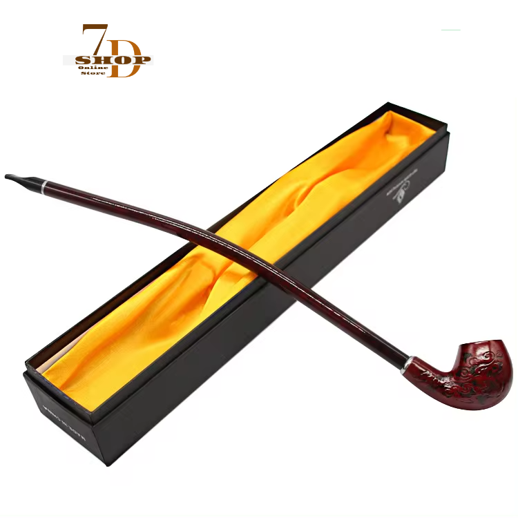 SHOP7D_410mm Wood Smoking Pipe Fine Carved Red Resin Wood pipe Fashion Generous Long Handmade Wood Pipe