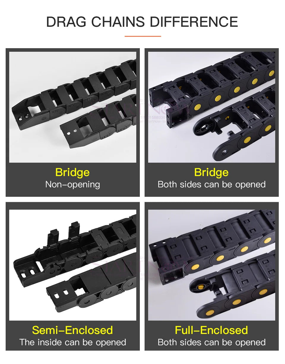 SHOP7D_30x25 Bridge Opened Plastic Drag Chain For CNC Router Machine Tool Parts Wire Carrier With End Connectors Cable Chains