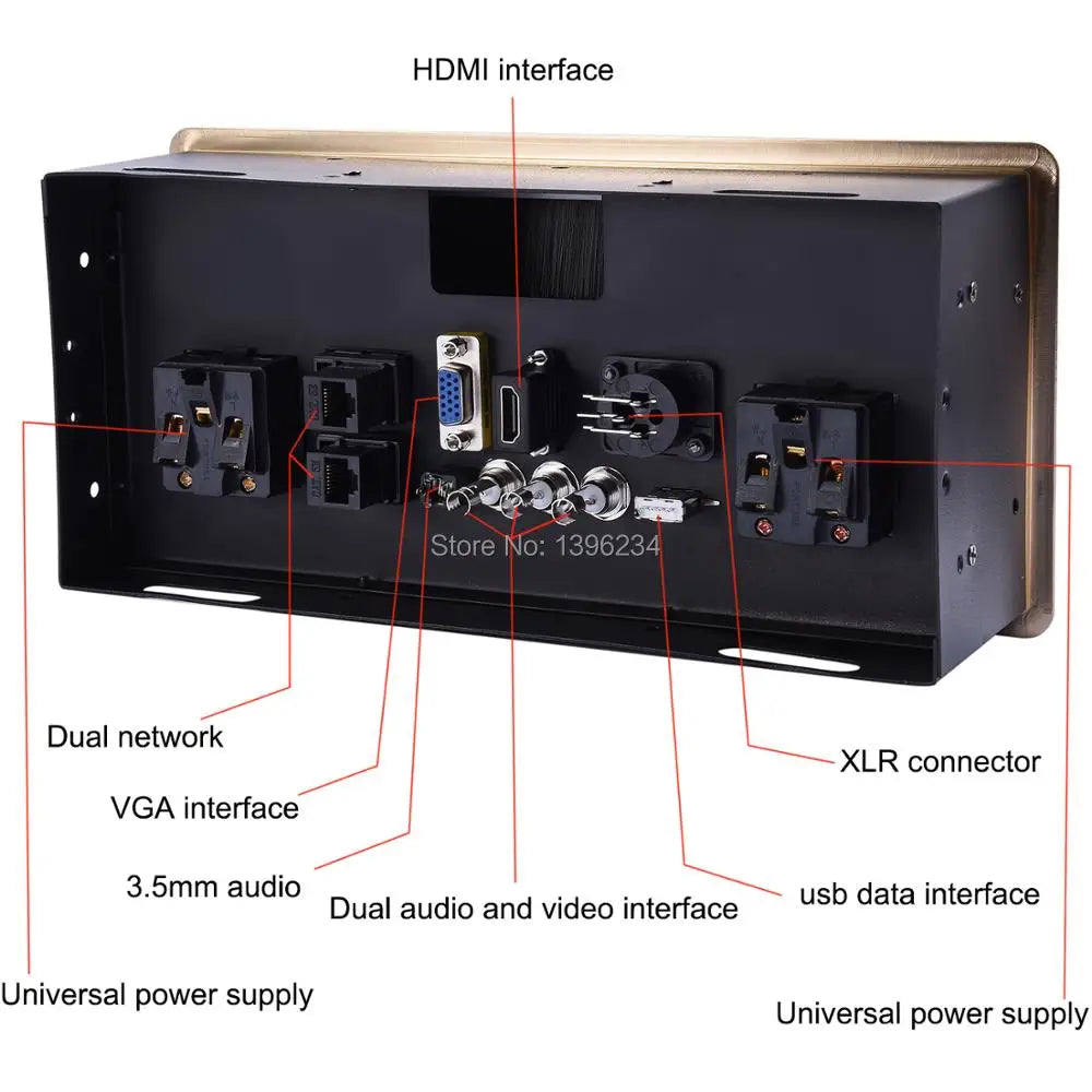 SHOP7D_Clamshell Desktop Socket Aluminum Alloy Panel 2 Universal Power HDMI VGA 3.5 Audio USB Video Multimedia Information Outlet Box