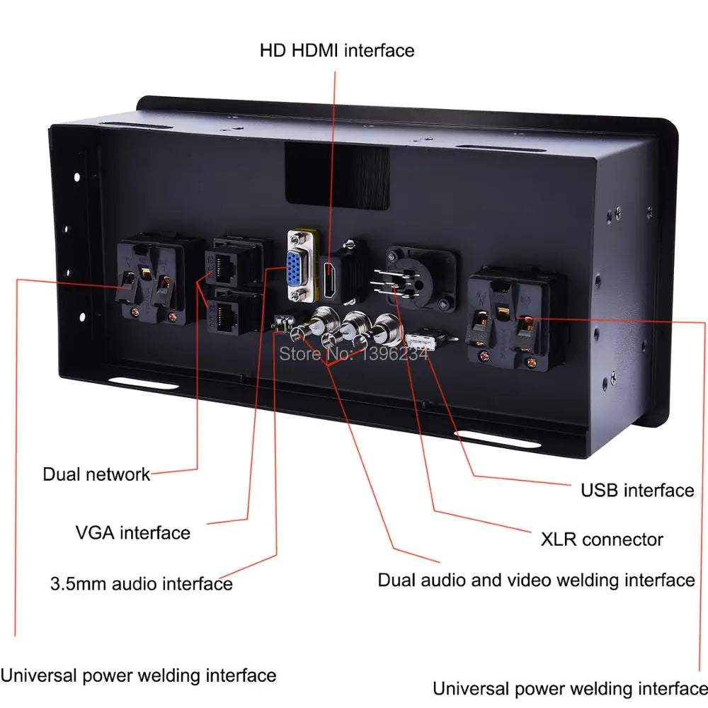 SHOP7D_Clamshell Desktop Socket Aluminum Alloy Panel 2 Universal Power HDMI VGA 3.5 Audio USB Video Multimedia Information Outlet Box