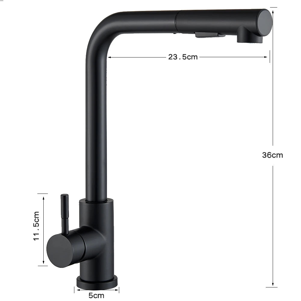 SHOP7D_Flexible Gourmet Kitchen Faucet Black Pull Out 2 Ways Nozzle Faucets 360° Rotation Hot Cold Water Sink Mixer Tap SUS304