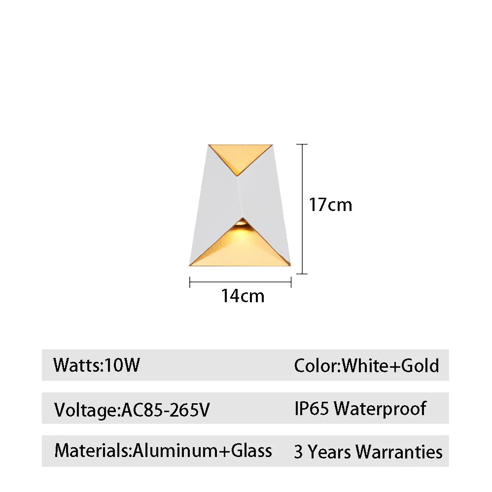 SHOP7D_AC85-265V LED Wall Lamp 10W IP56 Waterproof Outdoor/Indoor Black/White Gold Modern Style LED Lamps With 3 Years Warranties