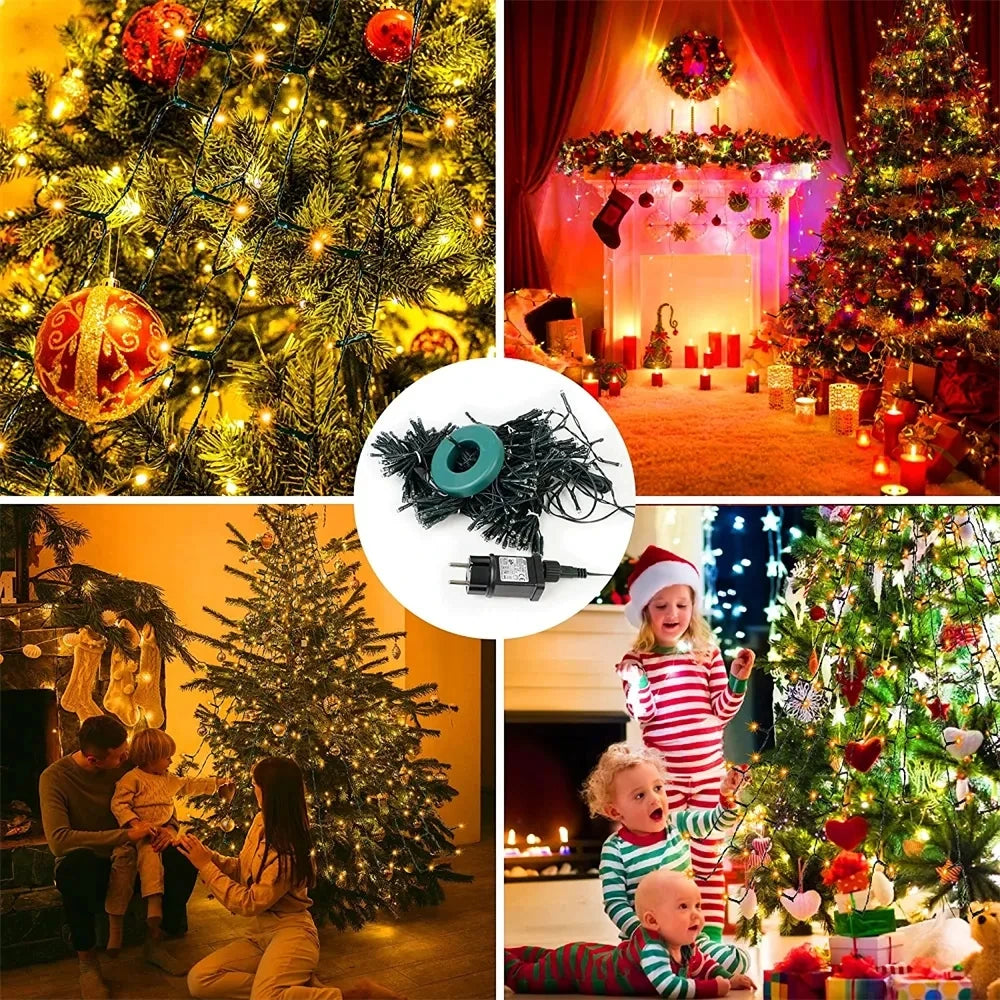 SHOP7D_C2 Led Light 280LED Christmas Tree Topper Star Waterfall Light Outdoor Garden Memory Fairy String Light Garland Holiday Lighting