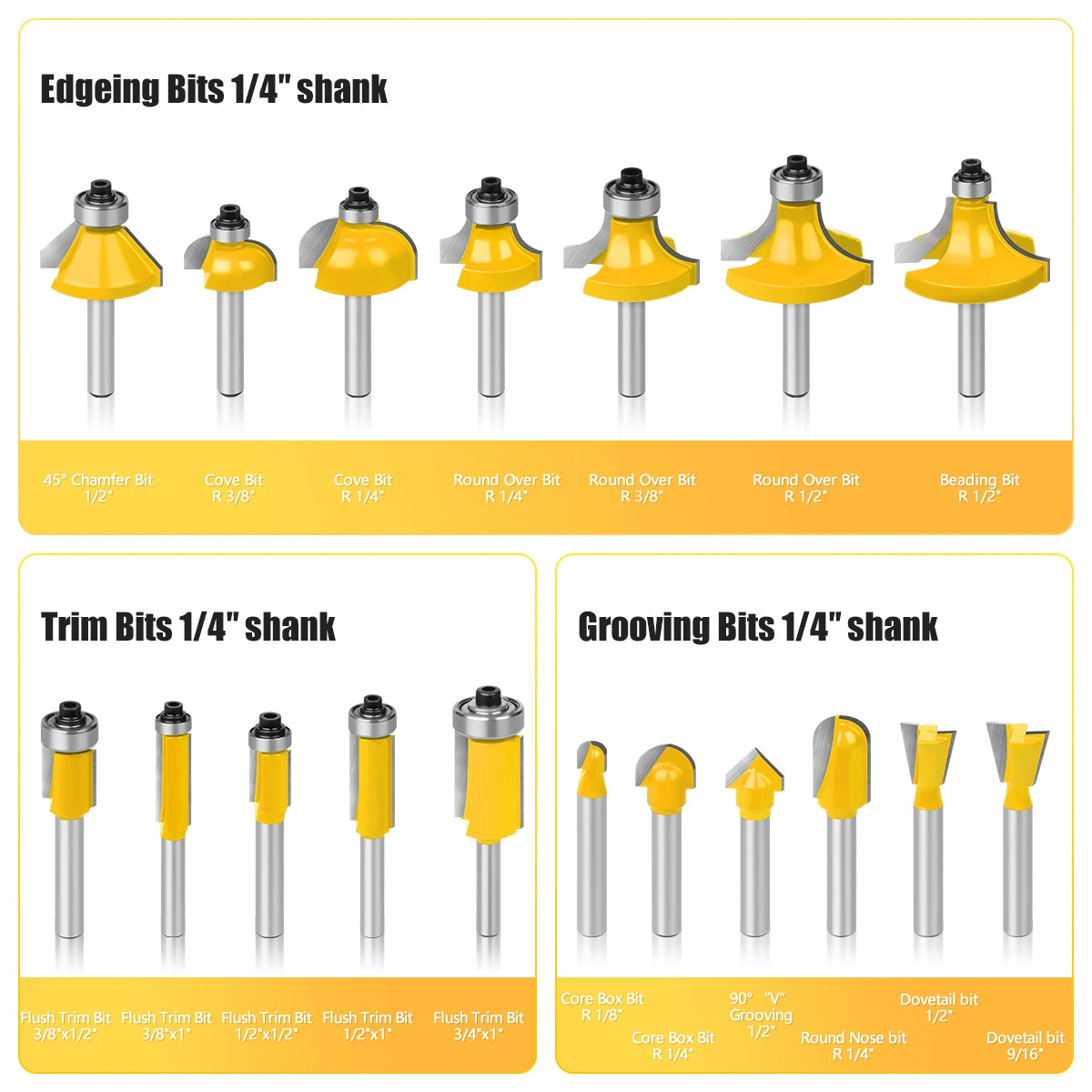 SHOP7D_35PCS 1/4"(6.35mm) Shank Tungsten Carbide Router Bit Set Woodworking Cutter Trimming Knife Forming Milling-Woodworking Cutter