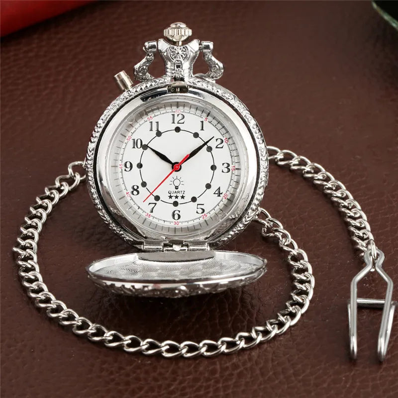 SHOP7D_Silver Luminous LED Clock USSR Soviet Sickle Hammer Style Quartz Pocket Watch CCCP Russia Emblem Communism FOB Chain Souvenir