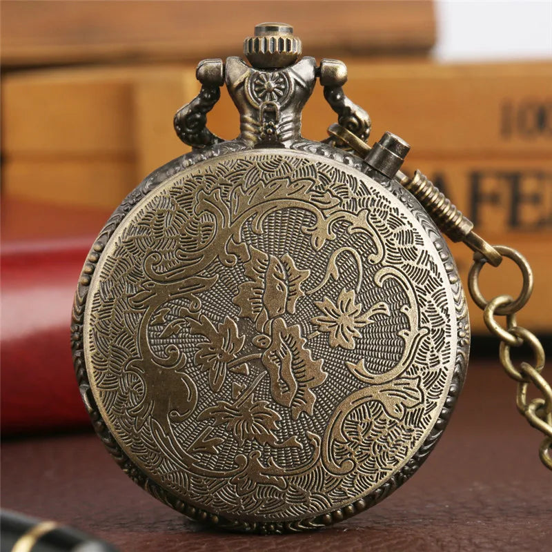 SHOP7D_Antique Style LED Clock Locomotive Railway Men Women Quartz Analog Pocket Watch Arabic Numerals Display Pendant Chain Gifts