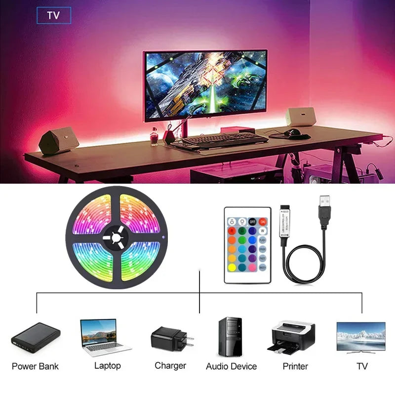 SHOP7D_USB LED Strip Lights APP Control Color Changing 5050 RGB Led Light Flexible Lamp Tape for Room Decoration TV Backlight Diode