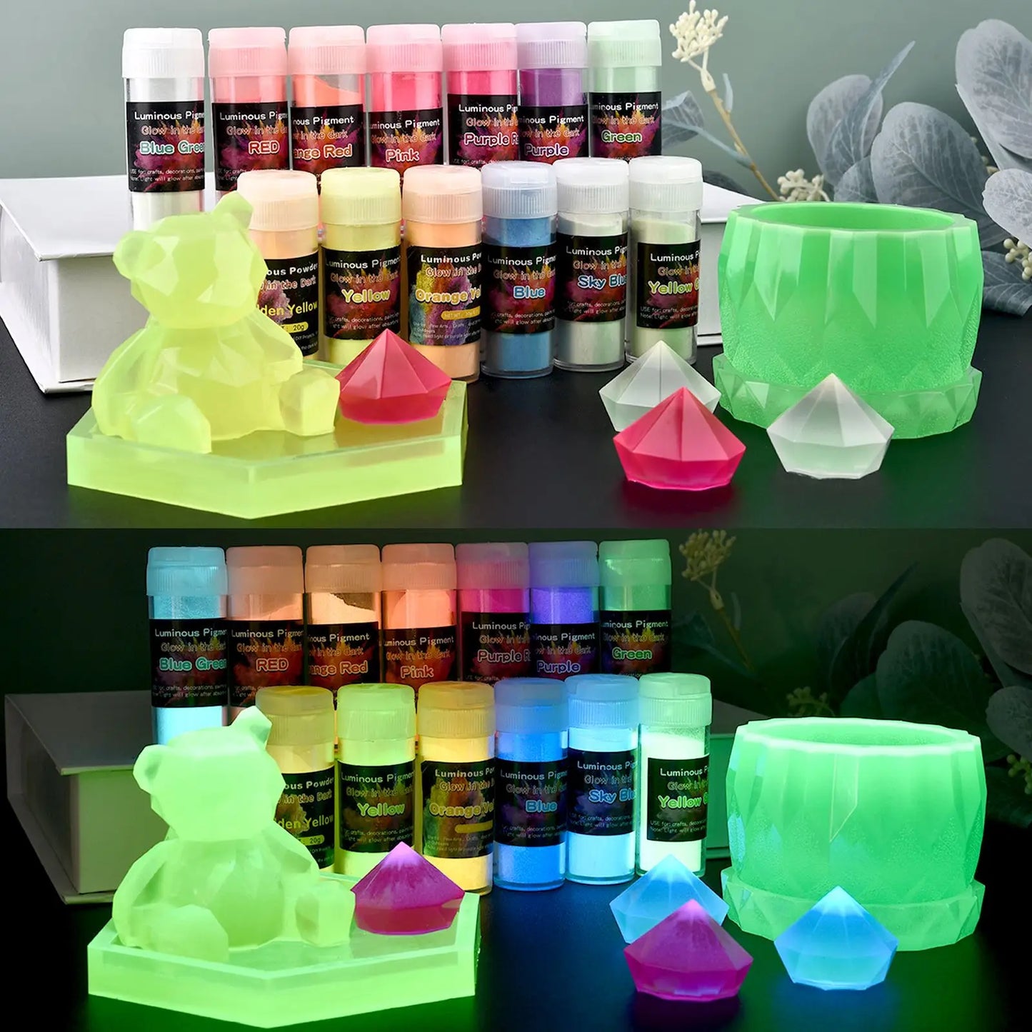 SHOP7D_20g/bottle Epoxy Resin Pigment Luminous Powder Glow In Dark DIY Epoxy Resin Mold Jewelry Making Supplies Luminous Pigment Dye