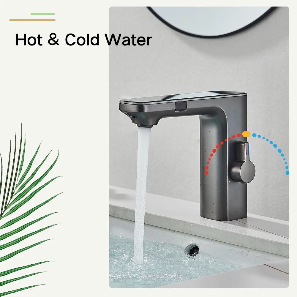 SHOP7D_Touchless Sensor Basin Faucet Brass Smart Digital Display Bathroom Sink Faucet Grey Sense Hot Cold Water Mixer Tap Battery Power