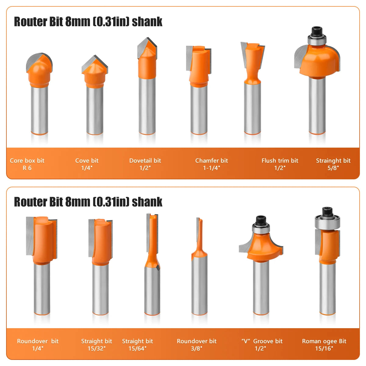 SHOP7D_12pcs 8mm Shank Router Bit Set Woodworking Milling Cutters Trimming Straight Chamfer Ogee Bits Carbide Engraving Cutting Tools