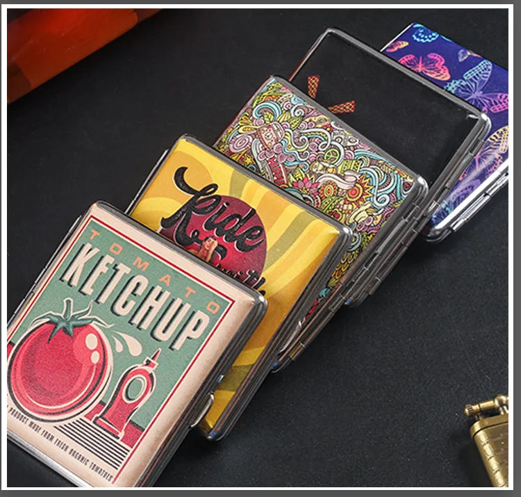 SHOP7D_Fashion Cigarette Case 20 Pack Portable Leather Cigarette Holder Creative Personality Coarse Cigarette Storage Box