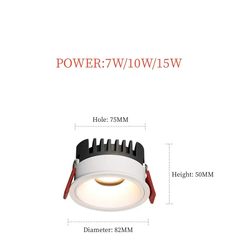 SHOP7D_Dimmable embedded High CRI Deep Anti-glare Led Cob Downlight  AC 110V/220V  7W 10W 15W Led Ceiling Spotlight Indoor lighting