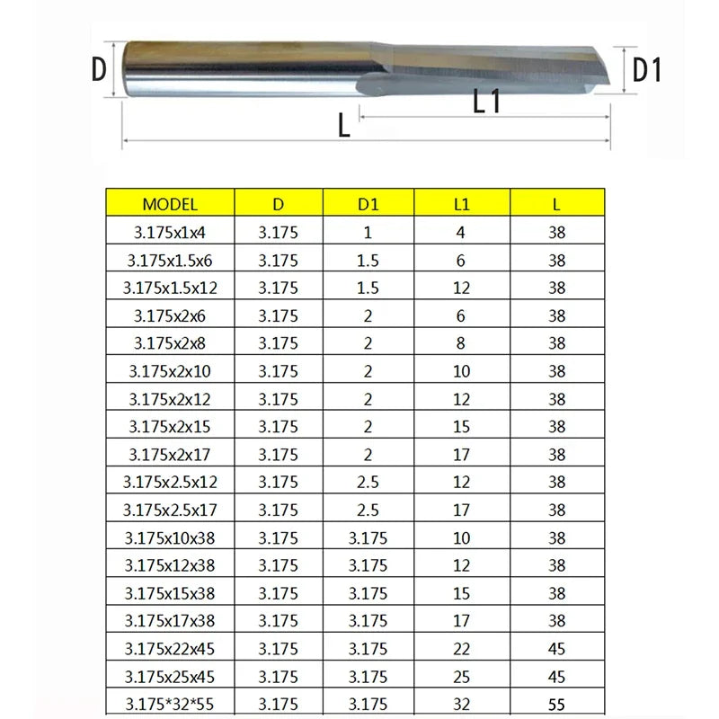 SHOP7D_50pcs 3.175mm 4mm 6mm 8mm Two Flutes Straight Slot Bit Wood Cutter CNC Solid Carbide Two Double Flute Bits CNC Router Bits