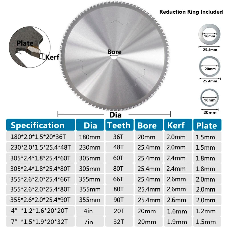 SHOP7D_Metal Cutting Blade 180/230/305/355mm Circular Saw Blade For Aluminum Iron Steel Metal Cutting Disc Carbide Saw Blade