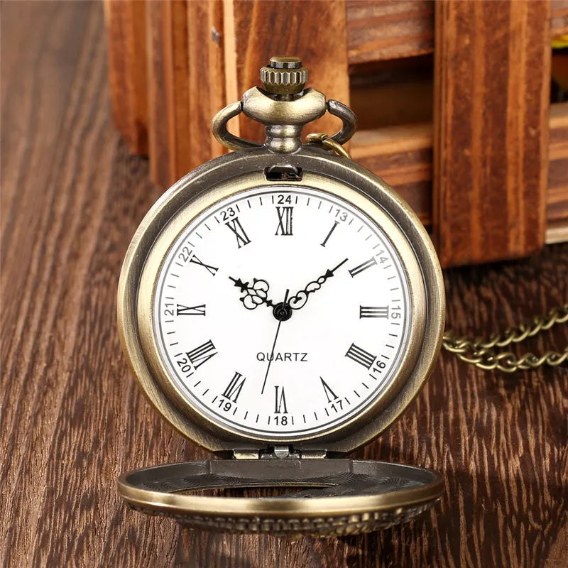 SHOP7D_Steampunk Hollow Out Chinese Dragon Design Retro Quartz Movement Pocket Watch for Men Women with Necklace Chain Roman Number