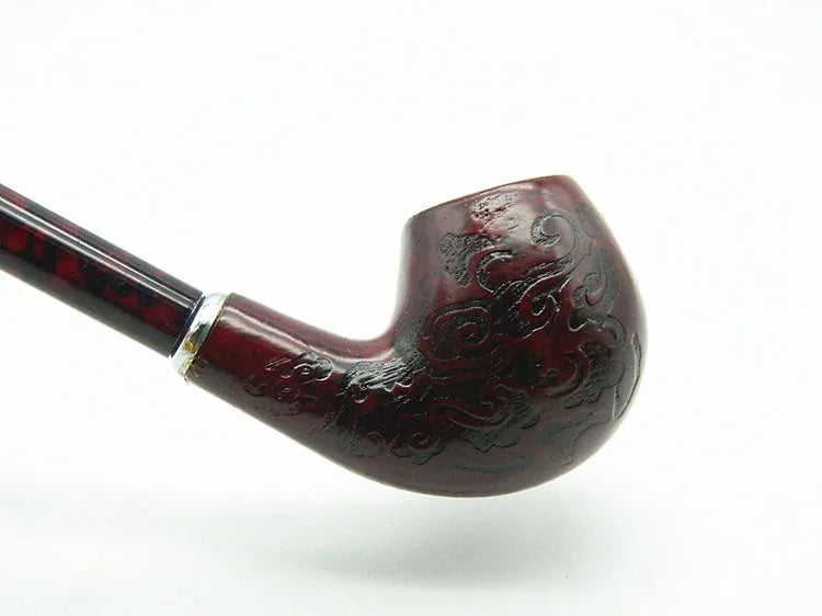 SHOP7D_410mm Wood Smoking Pipe Fine Carved Red Resin Wood pipe Fashion Generous Long Handmade Wood Pipe