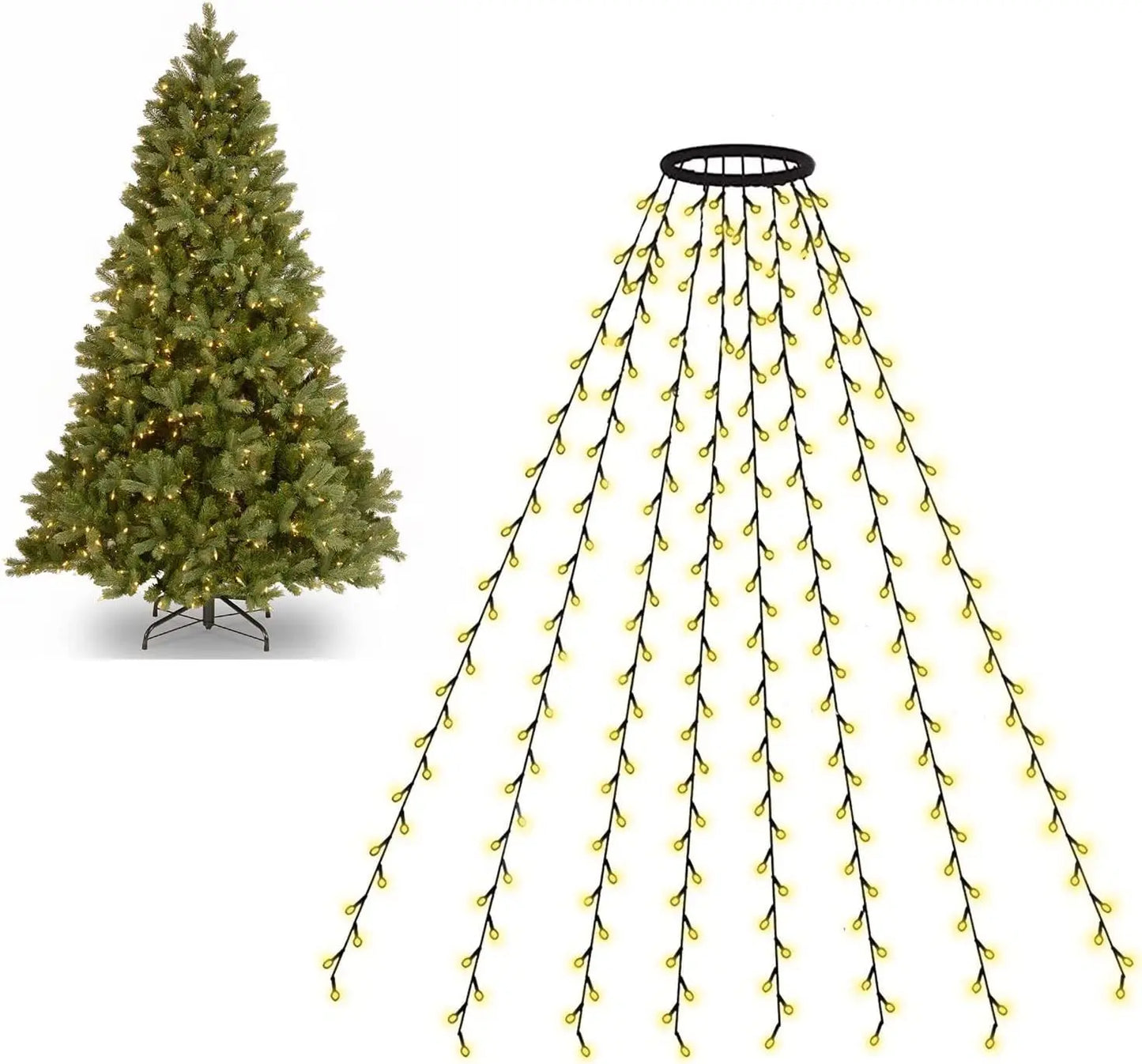 SHOP7D_C2 Led Light 280LED Christmas Tree Topper Star Waterfall Light Outdoor Garden Memory Fairy String Light Garland Holiday Lighting