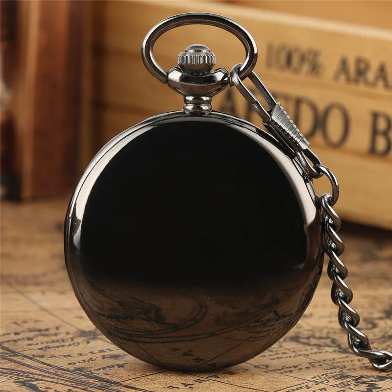 SHOP7D_Luxury Yellow Gold/black Smooth Case Clock Men Women Pendant Pocket Watch Quartz Movement Analog Display Necklace Fob Chain