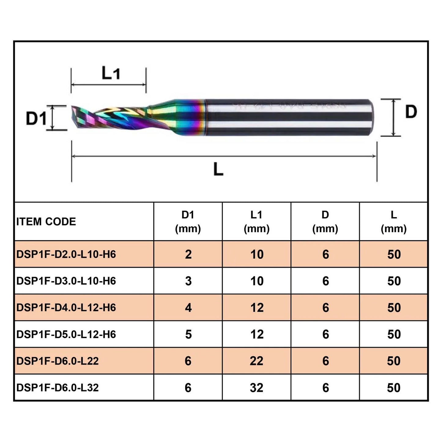 SHOP7D_1pc Shank Diameter 6mm_AAAA Single Flute Carbide Spiral End Mill Aluminum 3D CNC Engraving Woodworking Acrylic DLC Coating