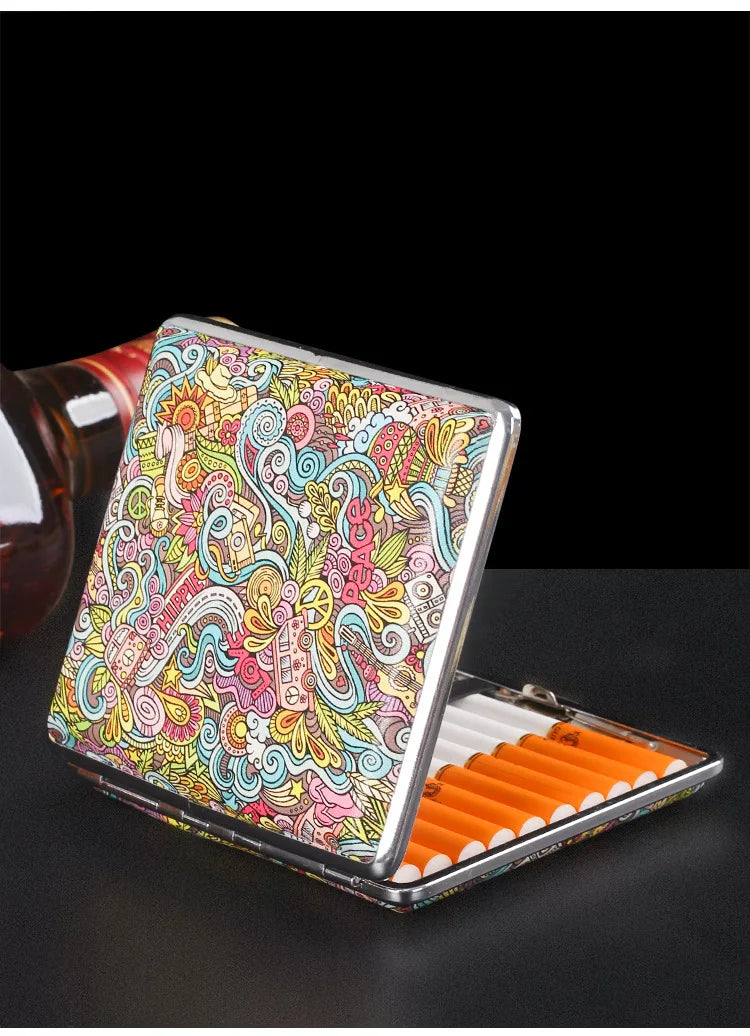 SHOP7D_Fashion Cigarette Case 20 Pack Portable Leather Cigarette Holder Creative Personality Coarse Cigarette Storage Box