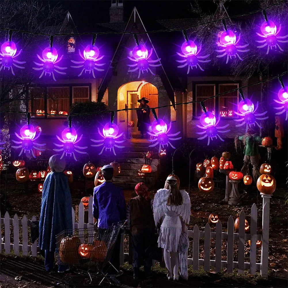 SHOP7D_50/30/20leds Solar Spider Lights String Halloween Purple Spider Lights for Christmas New Year Party Garden Courtyard Wall Decor