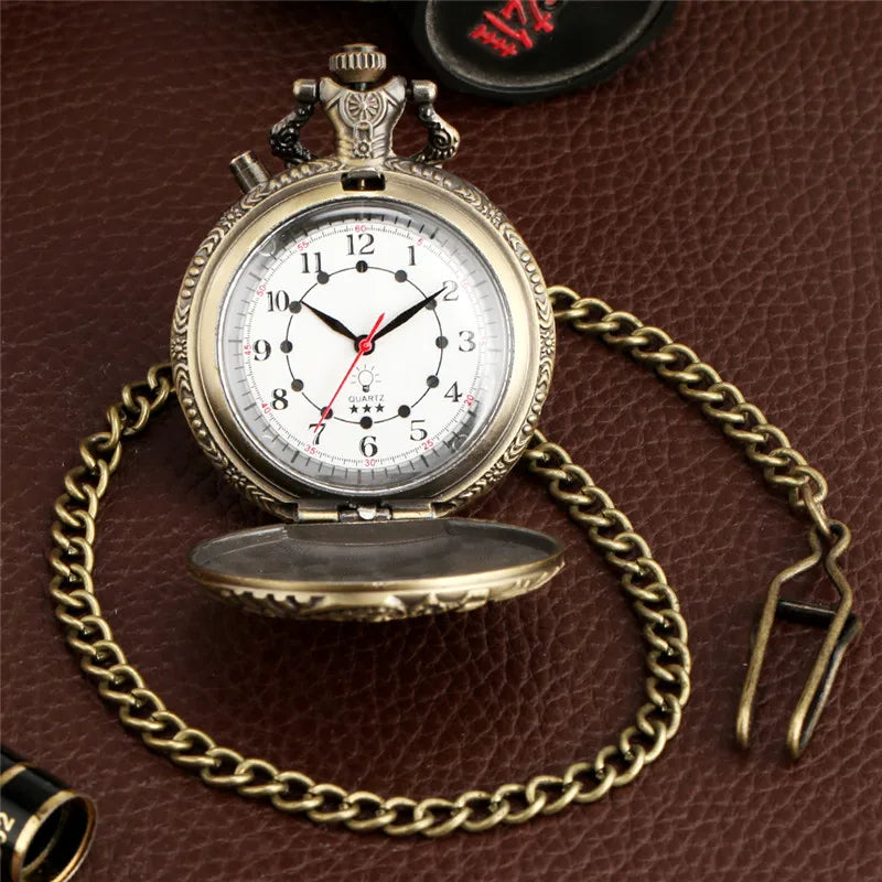 SHOP7D_Antique Style LED Clock Locomotive Railway Men Women Quartz Analog Pocket Watch Arabic Numerals Display Pendant Chain Gifts